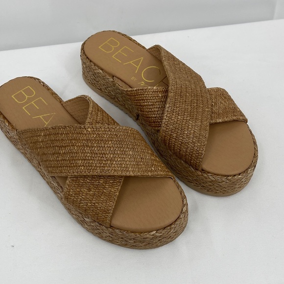 Catalina Shoes - CATALINA BEACH BY MATISSE Tan Woven Cross-Strap Platform Sandals WOMENS SIZE 8M